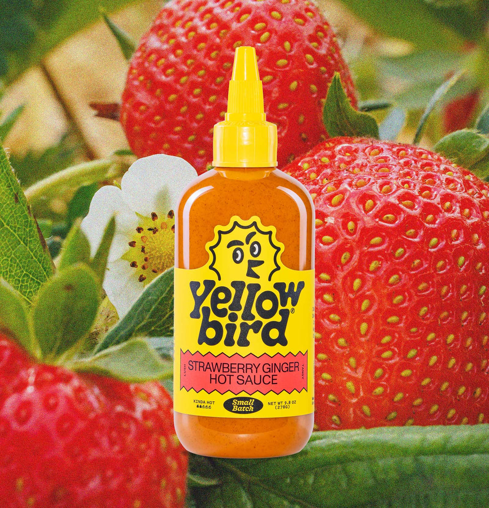 Yellowbird Strawberry Ginger Hot Sauce 9.8 oz. with ingredients