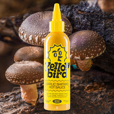 Yellowbird Garlic Shiitake Hot Sauce 6.7 oz. with ingredients