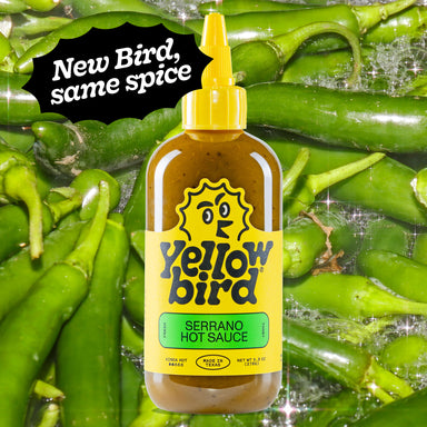 Yellowbird Classic Serrano Hot Sauce 9.8 oz. with ingredients