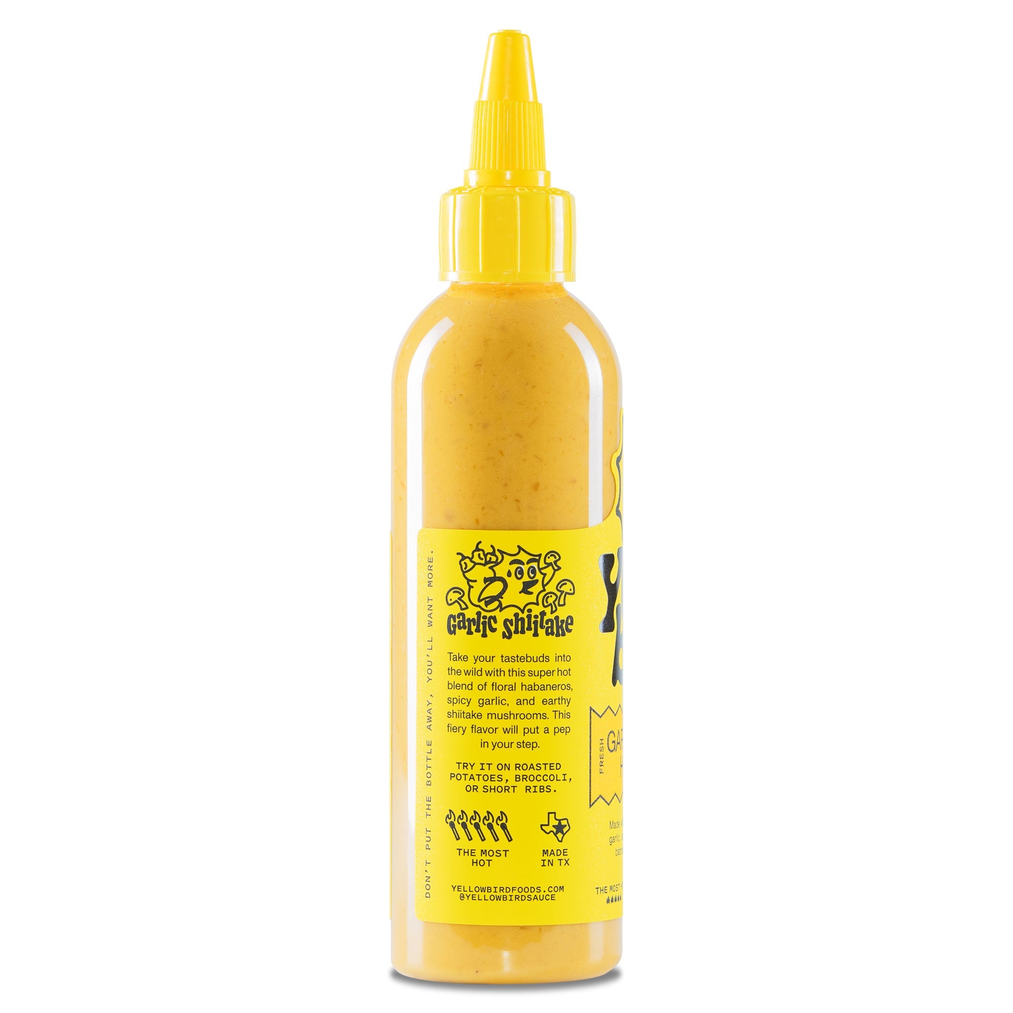 Yellowbird Garlic Shiitake Hot Sauce description