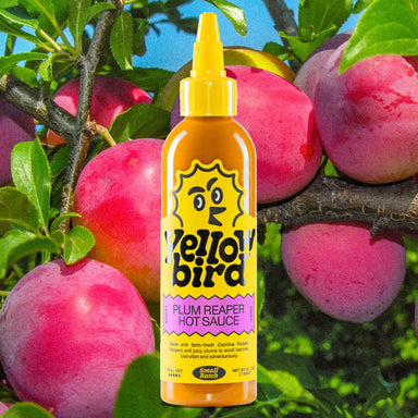 Yellowbird Plum Reaper Hot Sauce 6.7 oz. with ingredients