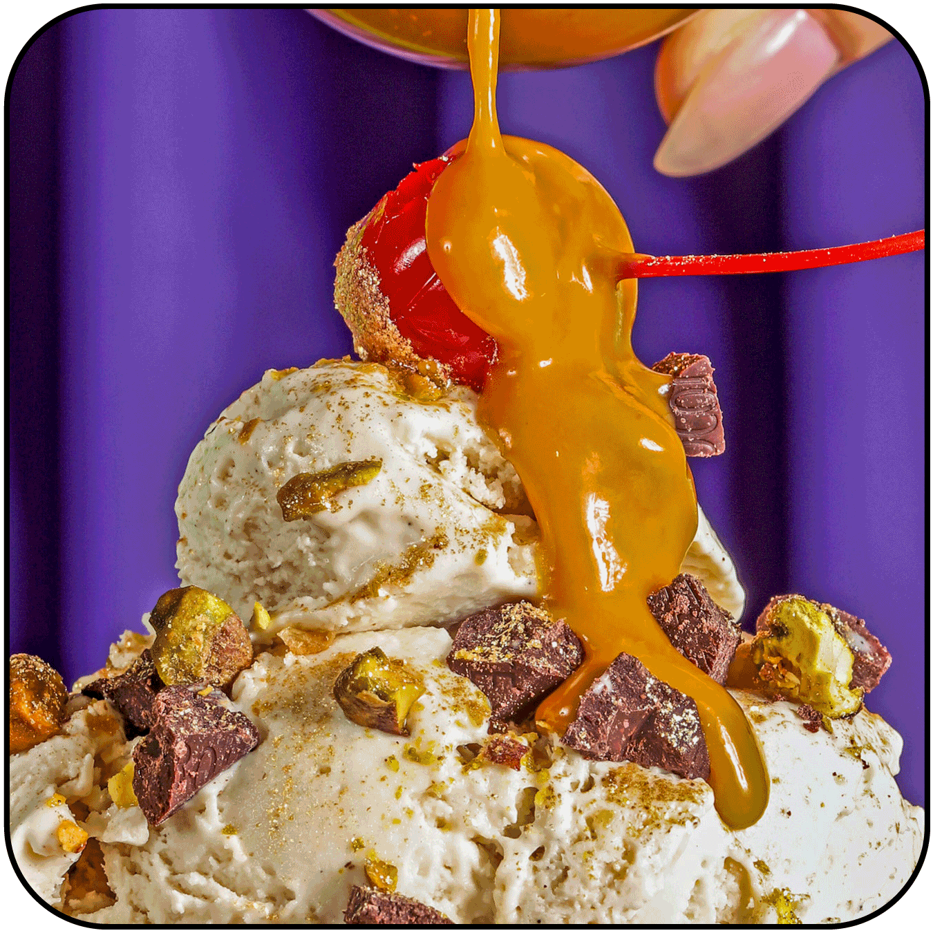 Yellowbird Plum Reaper Hot Sauce on vanilla bean ice cream